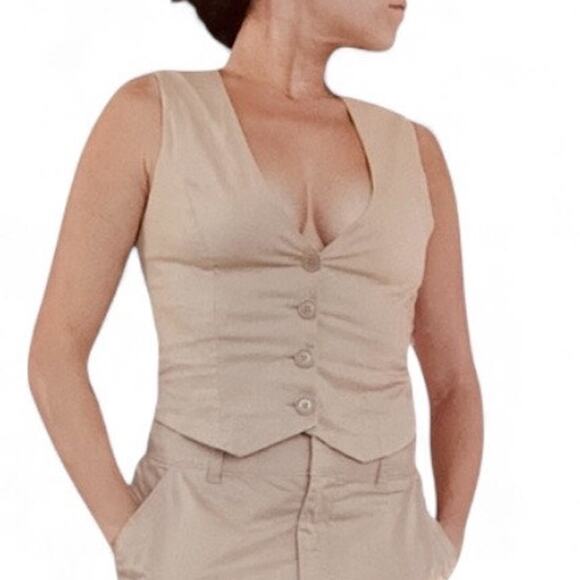 Abercrombie & Fitch Tailored Vest Top Size Small Tan Khaki Minimalist Academia - Picture 9 of 11